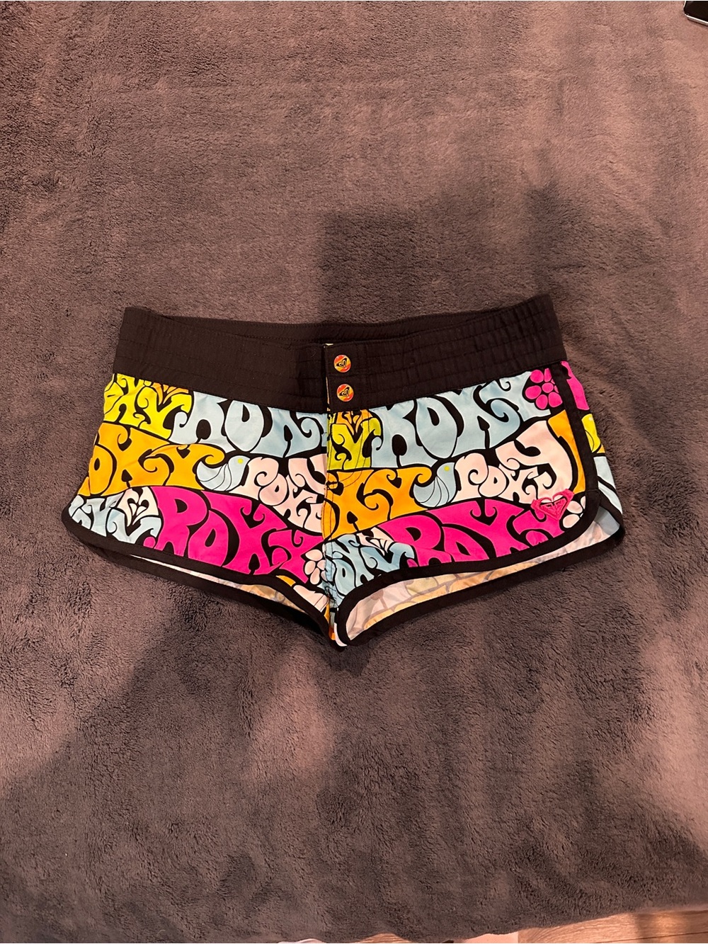 Roxy Women's Multicolor Graphic Athletic Shorts - Black Waistband